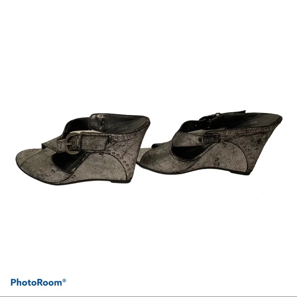 ENZO ANGIOLINI NEW SHOES WEDGE SILVER LEATHER OPEN TOE Size 8M NEELAY